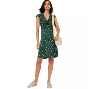 Anthropologie Maeve Betty Polka Dot Cowl Neck Sleeveless Dress Siz 2 Green Cream